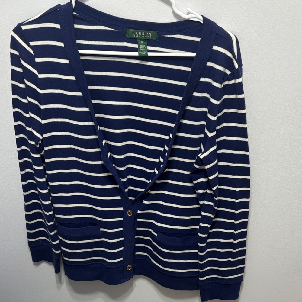 Lauren Ralph Lauren Navy and White Striped Cardigan